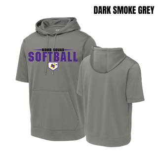 Bomb Squad home plate softball logo fleece short sleeve hooded pullover in Dark Smoke Grey