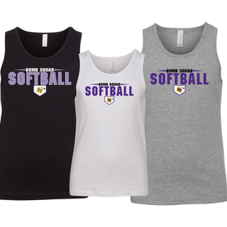 Bomb Squad home plate softball logo youth jersey tank shown in Athletic Heather Grey, White, and Black