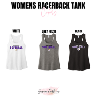 Bomb Squad Home Plate Softball women's racerback tank color options in White, Grey Frost, and Black