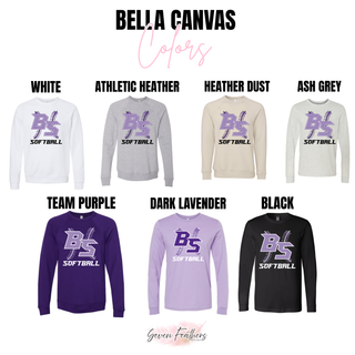 Bomb Squad Lace Up Softball Bella Canvas top color options in white, grey, purple, lavender, and black