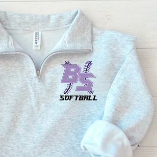 Ash Grey Bomb Squad Lace Up Softball cadet quarter-zip pullover with purple BS monogram