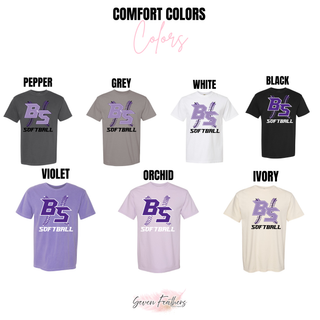Bomb Squad Lace Up Softball Comfort Colors options in pepper, grey, white, black, violet, orchid, and ivory