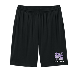 Black Bomb Squad Lace Up Softball cooling performance shorts with purple BS monogram on lower leg
