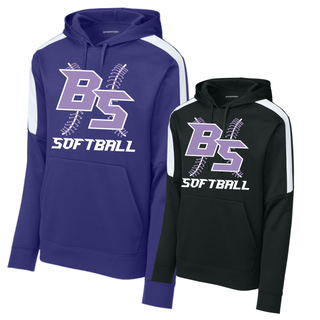 Bomb Squad Lace Up Softball Fan Favorite colorblock hoodies in purple and black
