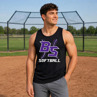 Man wearing a black Bomb Squad Lace Up Softball PosiCharge Competitor tank