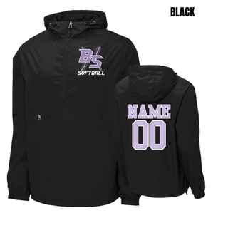 Bomb Squad Lace Up Softball Packable Anorak Jacket in Black, front and back with name and number personalization