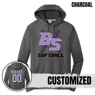 Charcoal Bomb Squad Lace Up Softball performance fleece hoodie with optional back name and number