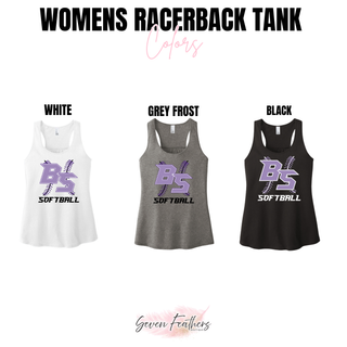 Bomb Squad Lace Up Softball women's racerback tank color options in White, Grey Frost, and Black