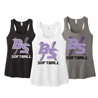 Bomb Squad Lace Up Softball women's racerback tank shown in Black, White, and Grey Frost