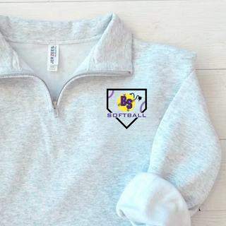 Bomb Squad Pocket Power Softball Cadet Quarter-Zip Pullover with pocket-style BS softball artwork