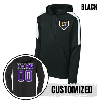 Alternate view of the Bomb Squad Pocket Power Softball Fan Favorite Colorblock Hoodie with Pocket Power softball artwork