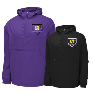 Bomb Squad Pocket Power Softball Packable Anorak Jacket with pocket-style BS softball artwork