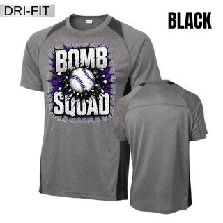 Bomb Squad Shattered Softball design on a grey heather and black Colorblock Contender Top