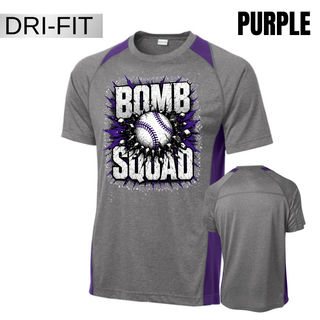 Bomb Squad Shattered Softball design on a grey heather and purple Colorblock Contender Top