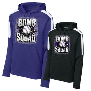 Bomb Squad Shattered Softball Fan Favorite colorblock hoodie options in black and purple