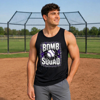 Man wearing a black Bomb Squad Shattered Softball PosiCharge Competitor tank
