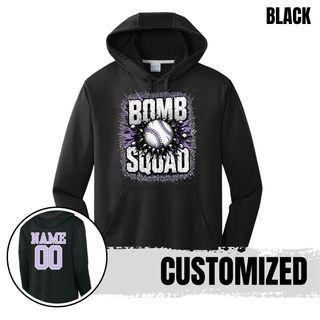 Bomb Squad Shattered Softball design on a black performance fleece hoodie