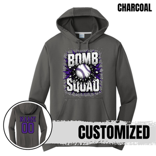Bomb Squad Shattered Softball design on a charcoal performance fleece hoodie