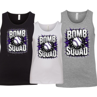 Bomb Squad Shattered Softball youth jersey tank colors in Athletic Heather Grey, White, and Black