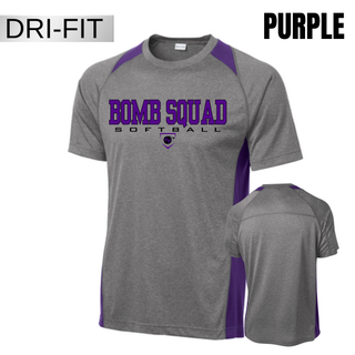 Bomb Squad Softball Colorblock Contender Top in Purple, front and back