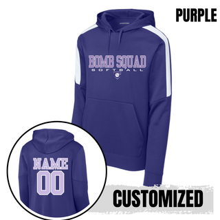 Bomb Squad Softball Fan Favorite Colorblock Hoodie in Purple with optional back name and number