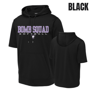 Bomb Squad Softball Fleece Short Sleeve Hooded Pullover in Black, front and back