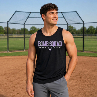 Bomb Squad Softball Men's PosiCharge Competitor Tank in Black, worn on the softball field