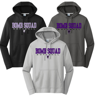 Bomb Squad Softball Performance Fleece Hoodie color options: Black, Charcoal, Silver