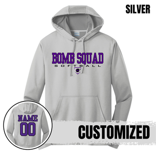 Bomb Squad Softball Performance Fleece Hoodie in Silver with optional back name and number