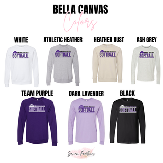 Bomb Squad Softball Underline Bella Canvas colors: white, athletic heather, heather dust, ash grey, team purple, dark lavender, and black