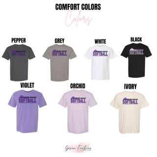 Bomb Squad Softball Underline Comfort Colors colors: pepper, grey, white, black, violet, orchid, and ivory