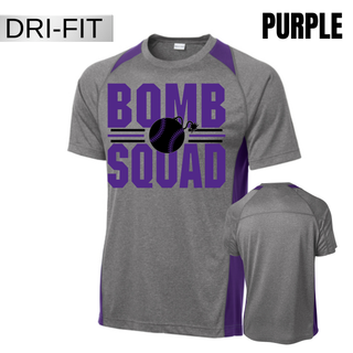 Bomb Squad Softball Varsity Stacked design on a grey heather and black colorblock contender top