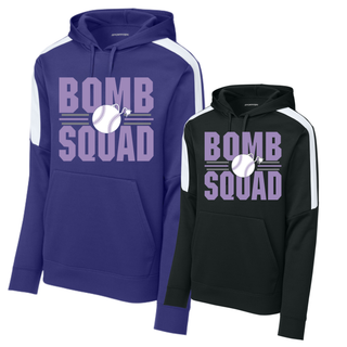 Bomb Squad Softball Varsity Stacked Fan Favorite colorblock hoodie in black with optional back name and number