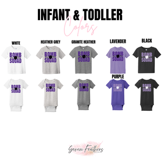Bomb Squad Softball Varsity Stacked infant and toddler color options