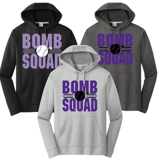 Bomb Squad Softball Varsity Stacked performance fleece hoodie in black, charcoal, and silver