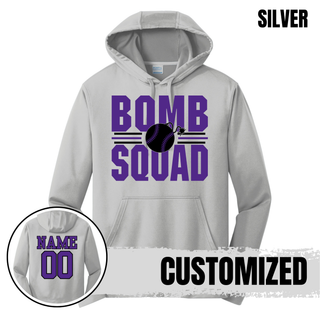 Bomb Squad Softball Varsity Stacked performance fleece hoodie in silver with optional back name and number