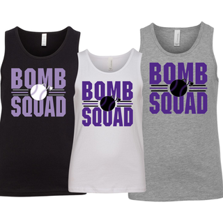 Bomb Squad Softball Varsity Stacked design on a youth jersey tank