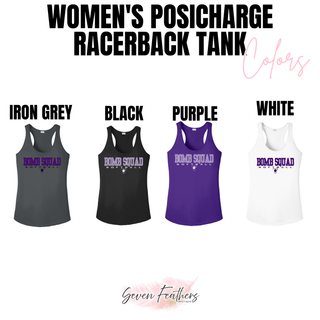 Bomb Squad Softball Women's PosiCharge Racerback Tank color options: Iron Grey, Black, Purple, White