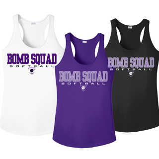 Bomb Squad Softball Women's PosiCharge Racerback Tank in White, Purple, and Black