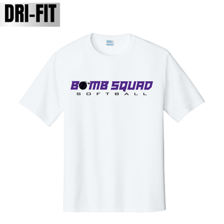 Bomb Squad Velocity Softball artwork on a white Dri-Fit performance top