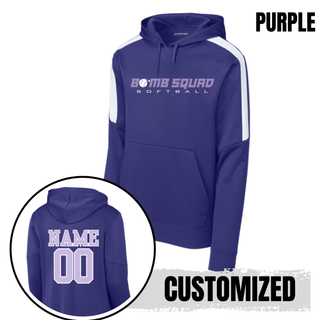 Bomb Squad Velocity Softball artwork on a Fan Favorite colorblock hoodie