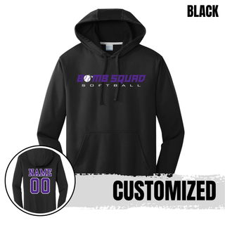 Bomb Squad Velocity Softball artwork on a silver performance fleece hoodie