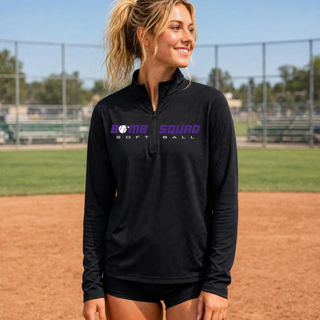 Woman wearing a black Bomb Squad Velocity Softball PosiCharge quarter-zip