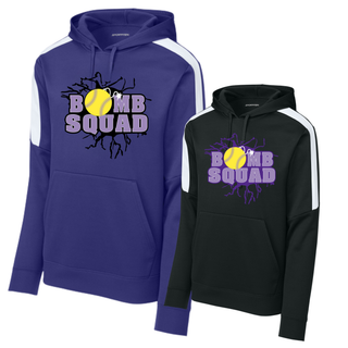 Bomb Squad Yellow Softball Logo Fan Favorite colorblock hoodies in Purple and Black