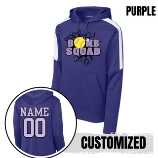 Purple Bomb Squad Yellow Softball Logo Fan Favorite hoodie with optional back name and number