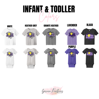 Bomb Squad yellow softball logo infant and toddler tees and onesies color options