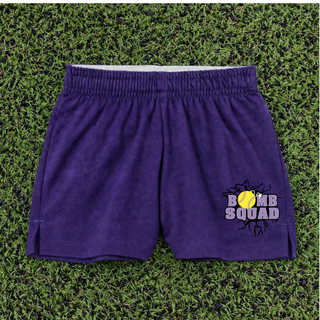 Purple Bomb Squad Yellow Softball Logo jersey knit squad shorts