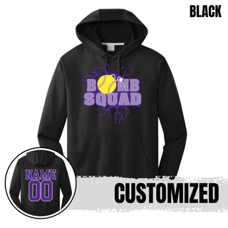 Black Bomb Squad Yellow Softball Logo performance fleece hoodie with optional back name and number