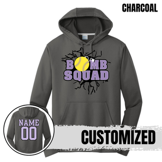 Charcoal Bomb Squad Yellow Softball Logo performance fleece hoodie with optional back name and number
