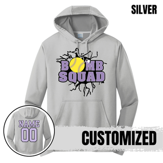 Silver Bomb Squad Yellow Softball Logo performance fleece hoodie with optional back name and number